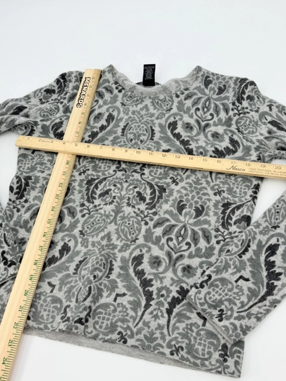 Sarah Spencer Lambswool Angora Knit Sweater Womens M Medium Damask Gray Vintage
